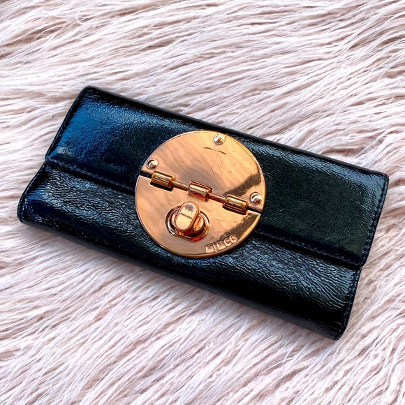 Mimco black rose gold turn lock leather wallet